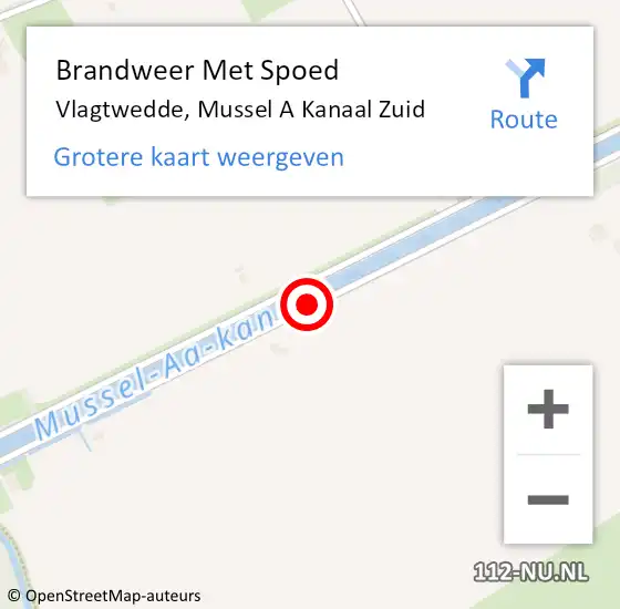 Locatie op kaart van de 112 melding: Brandweer Met Spoed Naar Vlagtwedde, Mussel A Kanaal Zuid op 10 augustus 2017 14:32