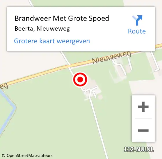 Locatie op kaart van de 112 melding: Brandweer Met Grote Spoed Naar Beerta, Nieuweweg op 10 augustus 2017 15:06