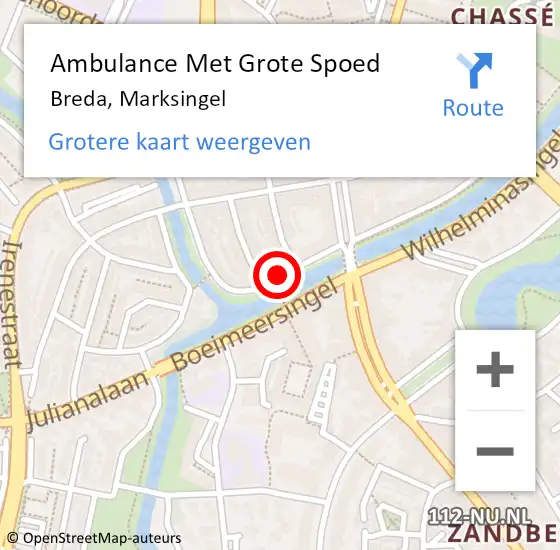 Locatie op kaart van de 112 melding: Ambulance Met Grote Spoed Naar Breda, Marksingel op 10 augustus 2017 15:47