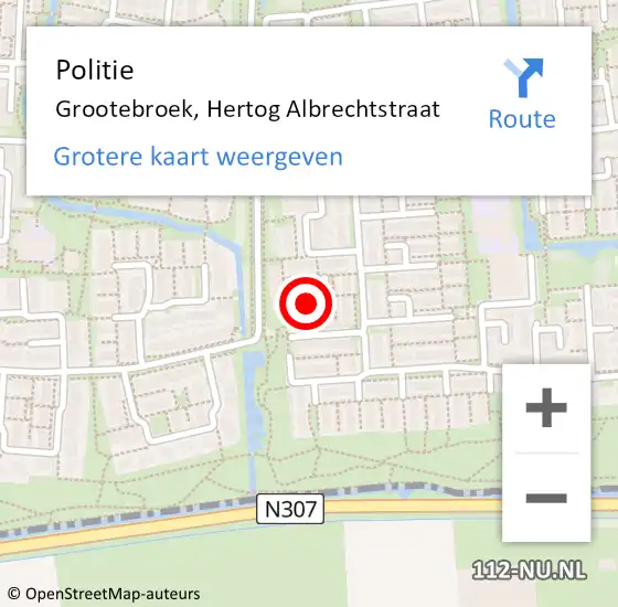 Locatie op kaart van de 112 melding: Politie Grootebroek, Hertog Albrechtstraat op 10 augustus 2017 15:50