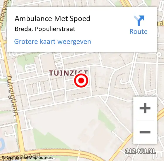 Locatie op kaart van de 112 melding: Ambulance Met Spoed Naar Breda, Populierstraat op 29 januari 2014 14:13