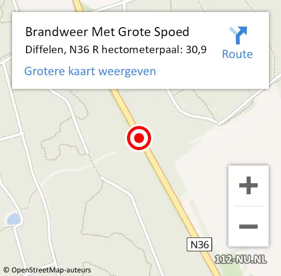 Locatie op kaart van de 112 melding: Brandweer Met Grote Spoed Naar Diffelen, N36 R hectometerpaal: 30,9 op 10 augustus 2017 19:26