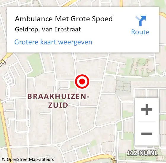 Locatie op kaart van de 112 melding: Ambulance Met Grote Spoed Naar Geldrop, Van Erpstraat op 10 augustus 2017 19:54