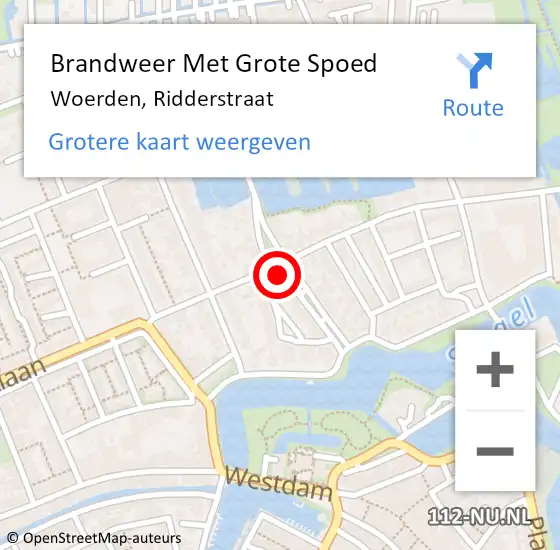 Locatie op kaart van de 112 melding: Brandweer Met Grote Spoed Naar Woerden, Ridderstraat op 10 augustus 2017 20:41