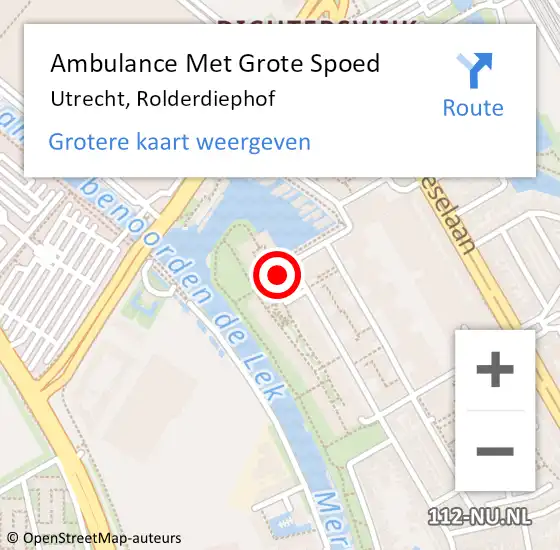 Locatie op kaart van de 112 melding: Ambulance Met Grote Spoed Naar Utrecht, Rolderdiephof op 10 augustus 2017 21:36