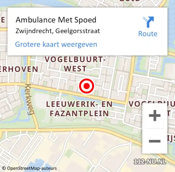 Locatie op kaart van de 112 melding: Ambulance Met Spoed Naar Zwijndrecht, Geelgorsstraat op 11 augustus 2017 01:59