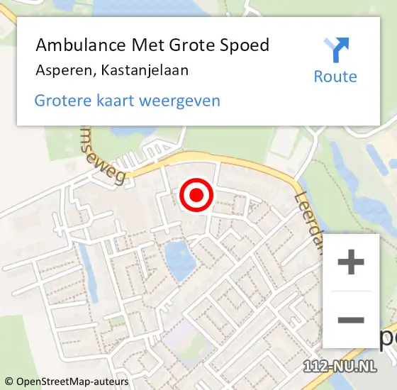 Locatie op kaart van de 112 melding: Ambulance Met Grote Spoed Naar Asperen, Kastanjelaan op 11 augustus 2017 03:20