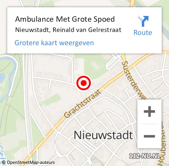 Locatie op kaart van de 112 melding: Ambulance Met Grote Spoed Naar Nieuwstadt, Reinald van Gelrestraat op 29 januari 2014 14:39