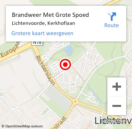 Locatie op kaart van de 112 melding: Brandweer Met Grote Spoed Naar Lichtenvoorde, Kerkhoflaan op 11 augustus 2017 07:00