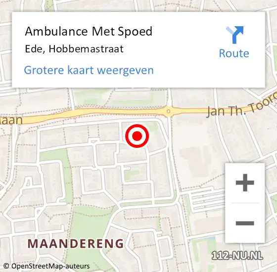 Locatie op kaart van de 112 melding: Ambulance Met Spoed Naar Ede, Hobbemastraat op 11 augustus 2017 08:14