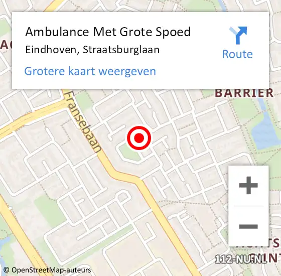 Locatie op kaart van de 112 melding: Ambulance Met Grote Spoed Naar Eindhoven, Straatsburglaan op 11 augustus 2017 08:53