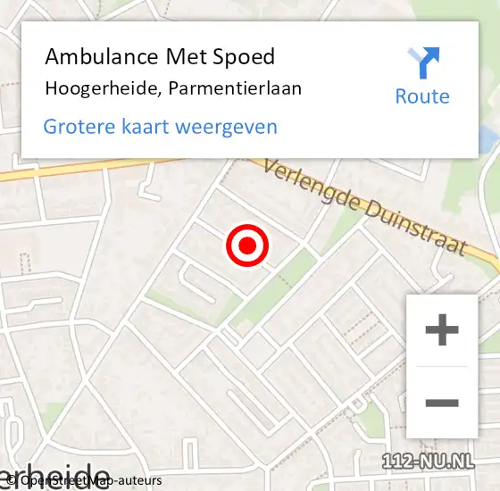 Locatie op kaart van de 112 melding: Ambulance Met Spoed Naar Hoogerheide, Parmentierlaan op 11 augustus 2017 09:59