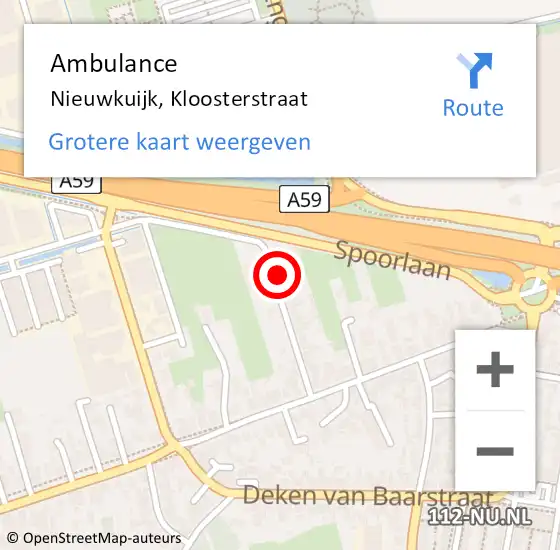 Locatie op kaart van de 112 melding: Ambulance Nieuwkuijk, Kloosterstraat op 11 augustus 2017 10:20