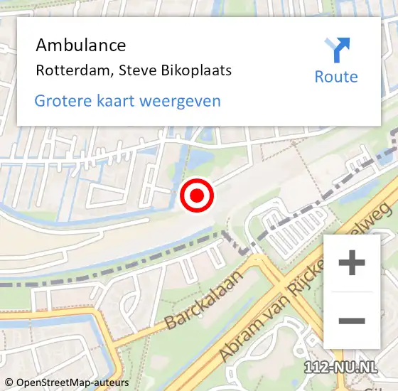 Locatie op kaart van de 112 melding: Ambulance Rotterdam, Steve Bikoplaats op 11 augustus 2017 12:53