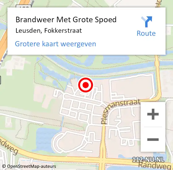 Locatie op kaart van de 112 melding: Brandweer Met Grote Spoed Naar Leusden, Fokkerstraat op 11 augustus 2017 13:52