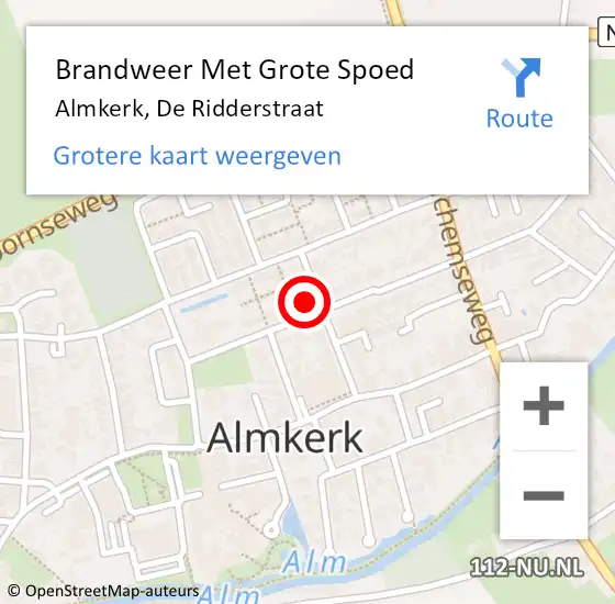 Locatie op kaart van de 112 melding: Brandweer Met Grote Spoed Naar Almkerk, De Ridderstraat op 11 augustus 2017 14:10