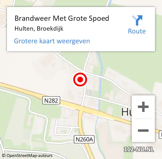 Locatie op kaart van de 112 melding: Brandweer Met Grote Spoed Naar Hulten, Broekdijk op 11 augustus 2017 14:15