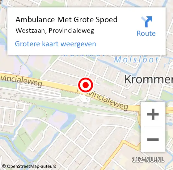 Locatie op kaart van de 112 melding: Ambulance Met Grote Spoed Naar Westzaan, Provincialeweg op 11 augustus 2017 15:04