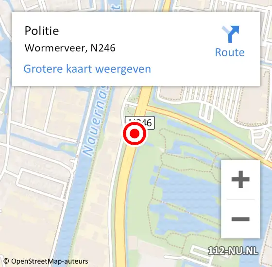 Locatie op kaart van de 112 melding: Politie Wormerveer, N246 op 11 augustus 2017 15:05
