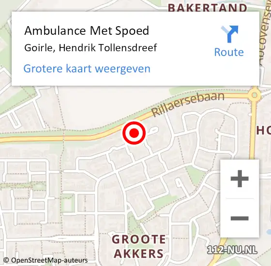 Locatie op kaart van de 112 melding: Ambulance Met Spoed Naar Goirle, Hendrik Tollensdreef op 11 augustus 2017 15:22