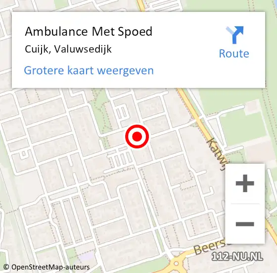 Locatie op kaart van de 112 melding: Ambulance Met Spoed Naar Cuijk, Valuwsedijk op 11 augustus 2017 15:46