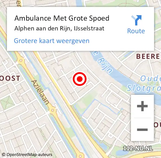 Locatie op kaart van de 112 melding: Ambulance Met Grote Spoed Naar Alphen aan den Rijn, IJsselstraat op 11 augustus 2017 16:26