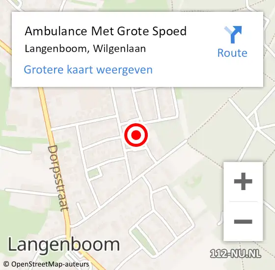 Locatie op kaart van de 112 melding: Ambulance Met Grote Spoed Naar Langenboom, Wilgenlaan op 11 augustus 2017 17:02