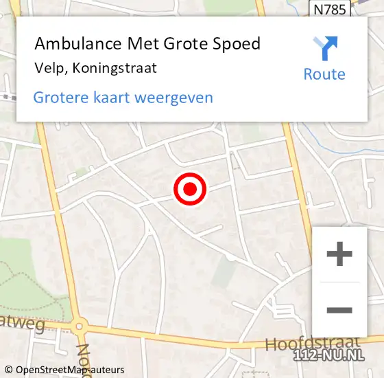 Locatie op kaart van de 112 melding: Ambulance Met Grote Spoed Naar Velp, Koningstraat op 11 augustus 2017 17:40