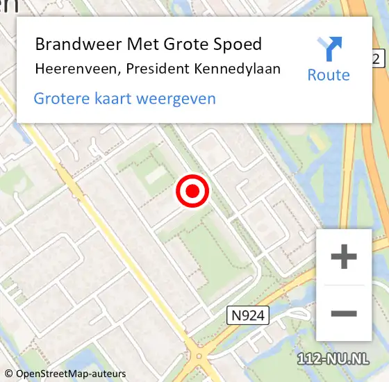 Locatie op kaart van de 112 melding: Brandweer Met Grote Spoed Naar Heerenveen, President Kennedylaan op 11 augustus 2017 19:45