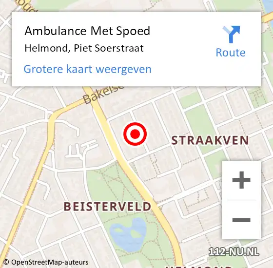 Locatie op kaart van de 112 melding: Ambulance Met Spoed Naar Helmond, Piet Soerstraat op 11 augustus 2017 20:50