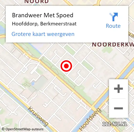 Locatie op kaart van de 112 melding: Brandweer Met Spoed Naar Hoofddorp, Berkmeerstraat op 11 augustus 2017 21:06