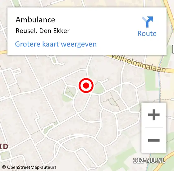 Locatie op kaart van de 112 melding: Ambulance Reusel, Den Ekker op 11 augustus 2017 21:23