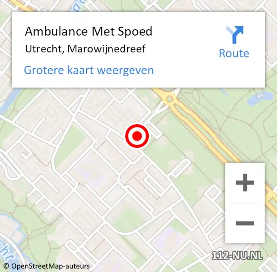 Locatie op kaart van de 112 melding: Ambulance Met Spoed Naar Utrecht, Marowijnedreef op 11 augustus 2017 23:42