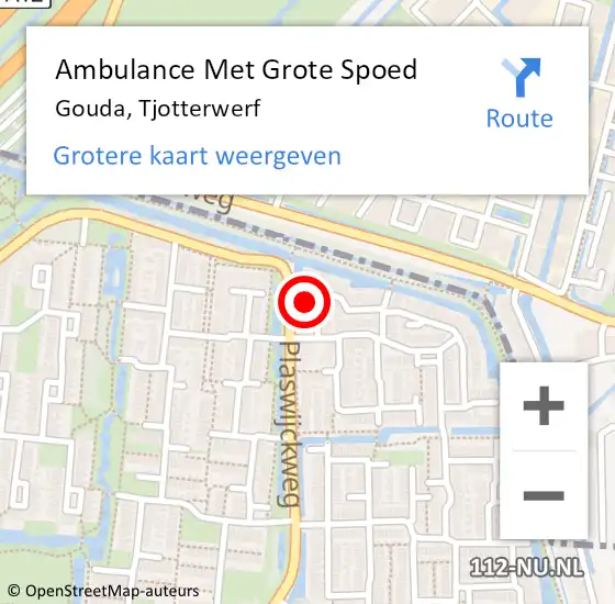 Locatie op kaart van de 112 melding: Ambulance Met Grote Spoed Naar Gouda, Tjotterwerf op 12 augustus 2017 00:39