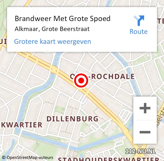 Locatie op kaart van de 112 melding: Brandweer Met Grote Spoed Naar Alkmaar, Grote Beerstraat op 12 augustus 2017 00:46