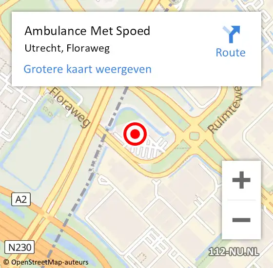 Locatie op kaart van de 112 melding: Ambulance Met Spoed Naar Utrecht, Floraweg op 12 augustus 2017 00:52