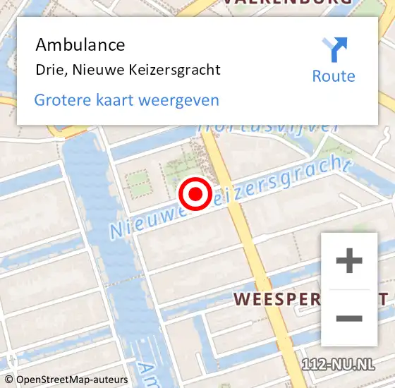 Locatie op kaart van de 112 melding: Ambulance Drie, Nieuwe Keizersgracht op 12 augustus 2017 02:28