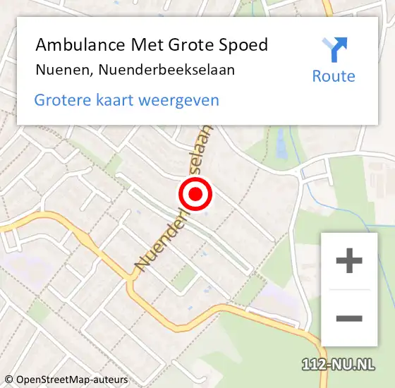 Locatie op kaart van de 112 melding: Ambulance Met Grote Spoed Naar Nuenen, Nuenderbeekselaan op 12 augustus 2017 02:40