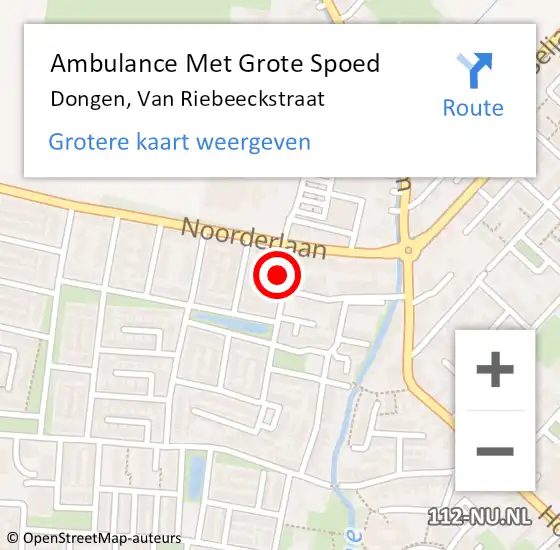 Locatie op kaart van de 112 melding: Ambulance Met Grote Spoed Naar Dongen, Van Riebeeckstraat op 12 augustus 2017 04:29