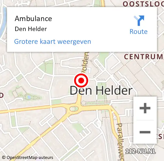 Locatie op kaart van de 112 melding: Ambulance Den Helder op 12 augustus 2017 08:07