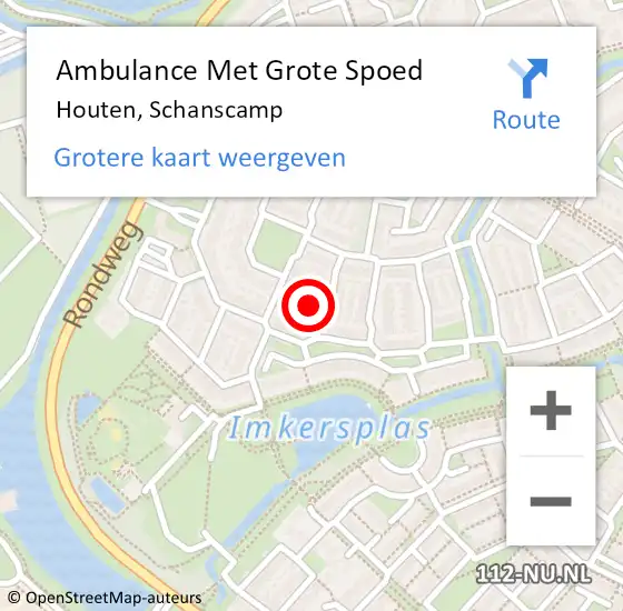 Locatie op kaart van de 112 melding: Ambulance Met Grote Spoed Naar Houten, Schanscamp op 12 augustus 2017 08:41