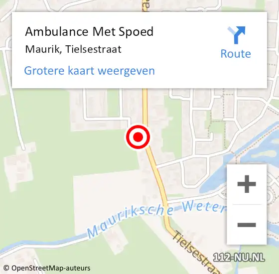 Locatie op kaart van de 112 melding: Ambulance Met Spoed Naar Maurik, Tielsestraat op 12 augustus 2017 08:47