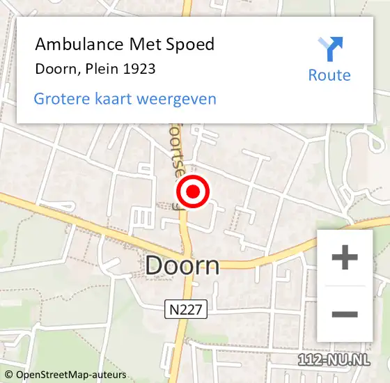 Locatie op kaart van de 112 melding: Ambulance Met Spoed Naar Doorn, Plein 1923 op 12 augustus 2017 11:07