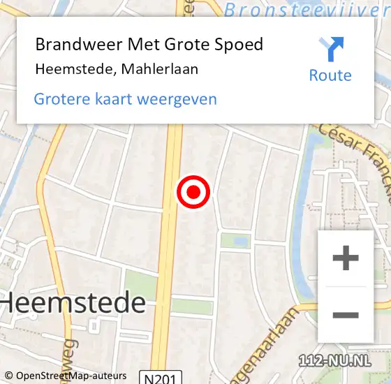 Locatie op kaart van de 112 melding: Brandweer Met Grote Spoed Naar Heemstede, Mahlerlaan op 12 augustus 2017 11:35