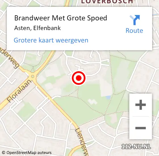 Locatie op kaart van de 112 melding: Brandweer Met Grote Spoed Naar Asten, Elfenbank op 12 augustus 2017 11:46