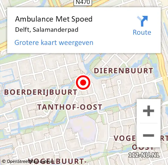 Locatie op kaart van de 112 melding: Ambulance Met Spoed Naar Delft, Salamanderpad op 12 augustus 2017 13:05