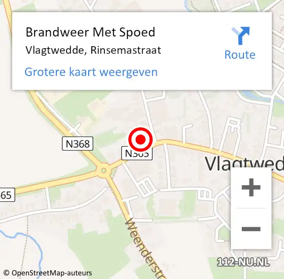 Locatie op kaart van de 112 melding: Brandweer Met Spoed Naar Vlagtwedde, Rinsemastraat op 12 augustus 2017 14:42