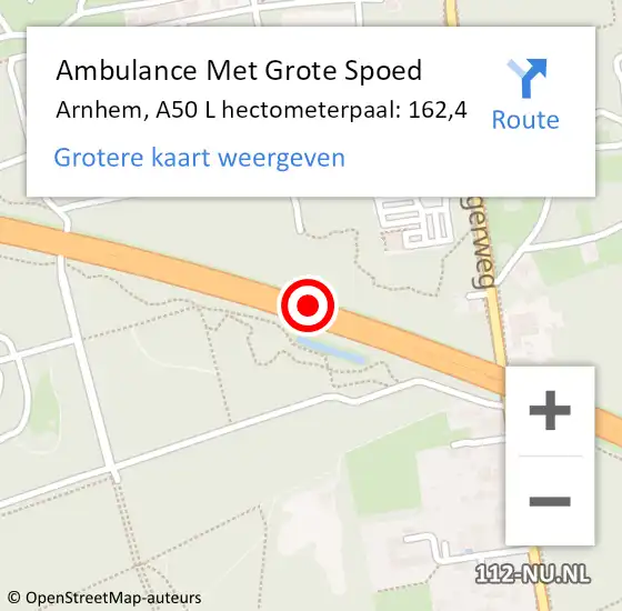 Locatie op kaart van de 112 melding: Ambulance Met Grote Spoed Naar Arnhem, A50 R op 12 augustus 2017 15:44