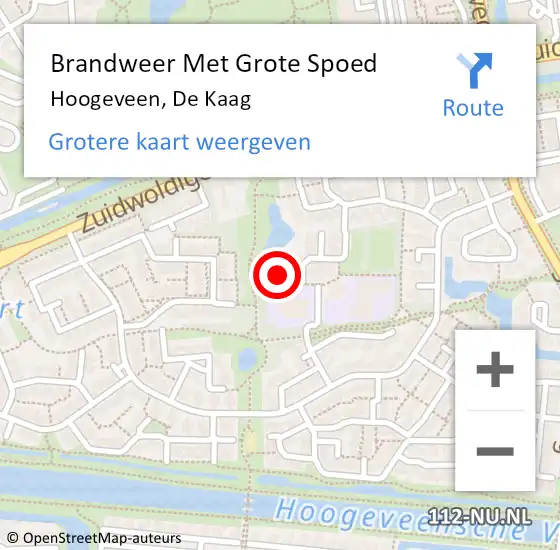 Locatie op kaart van de 112 melding: Brandweer Met Grote Spoed Naar Hoogeveen, De Kaag op 12 augustus 2017 17:01