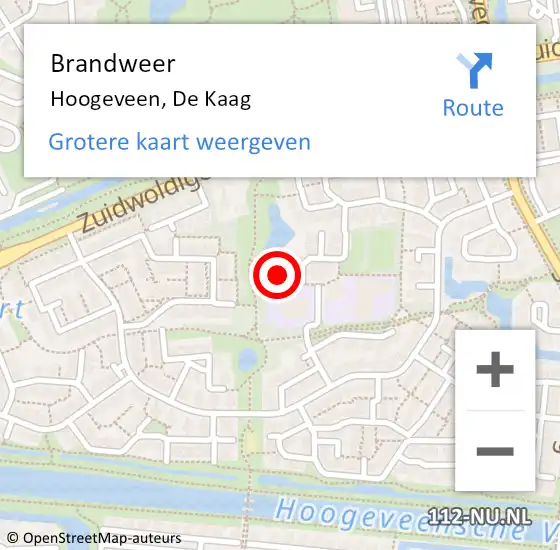 Locatie op kaart van de 112 melding: Brandweer Hoogeveen, De Kaag op 12 augustus 2017 17:05